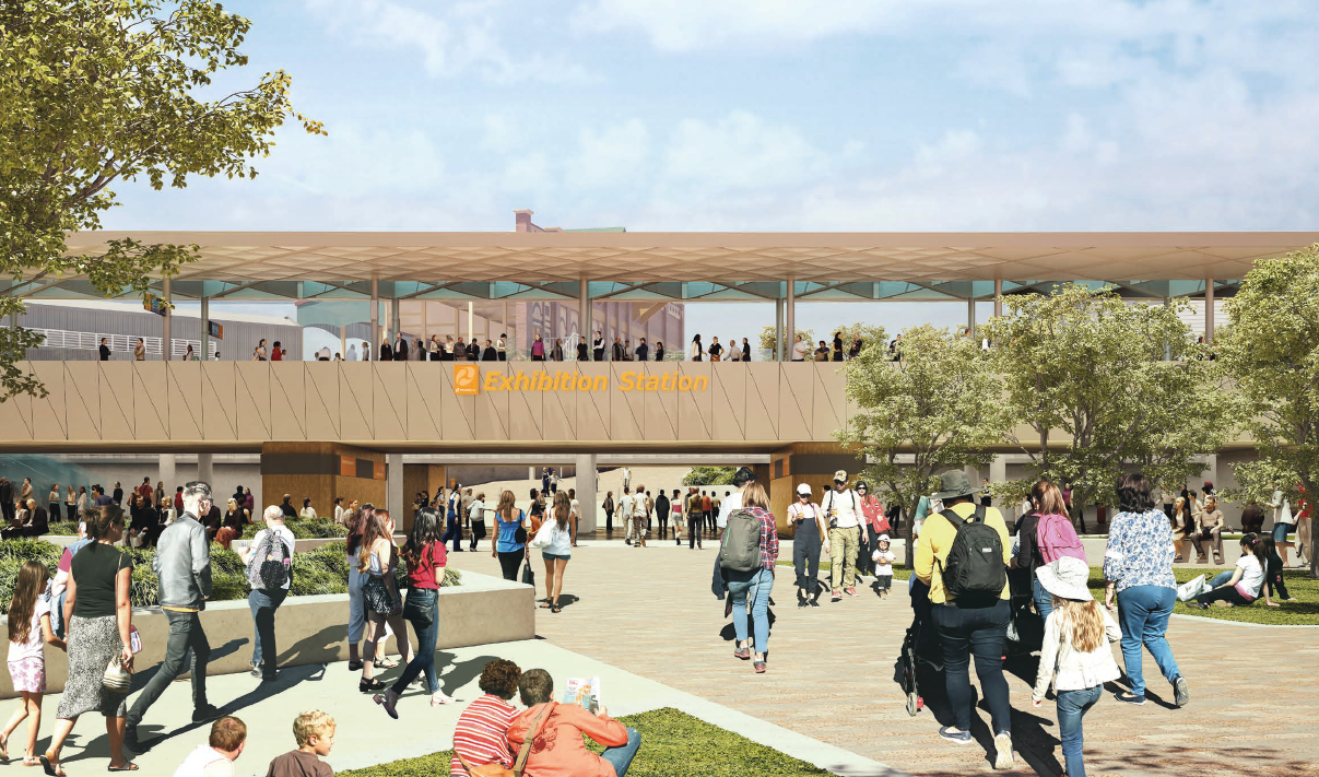 render of proposed Exhibition station concepts