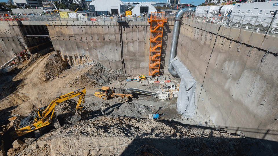 view of the excavation works at the Woolloongabba site